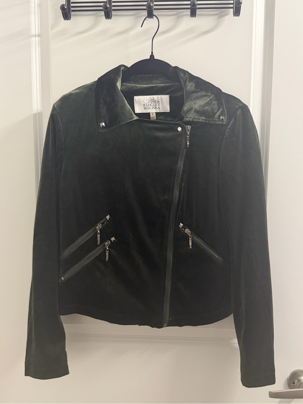 Badgley Mischka Women's Deep Green Velvet Moto Jacket - S